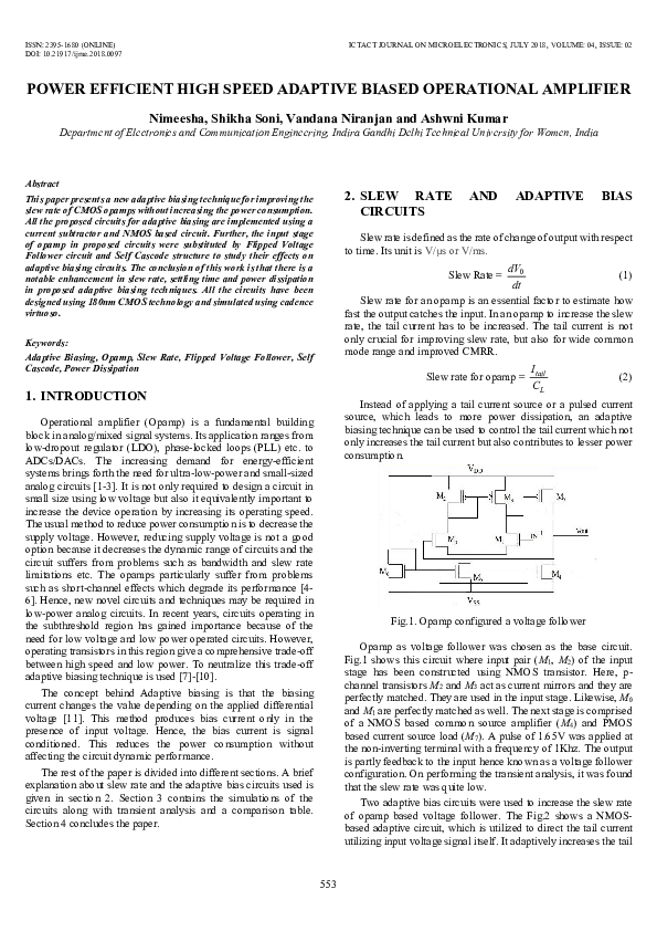(PDF) Power Efficient High Speed Adaptive Biased Operational Amplifier
