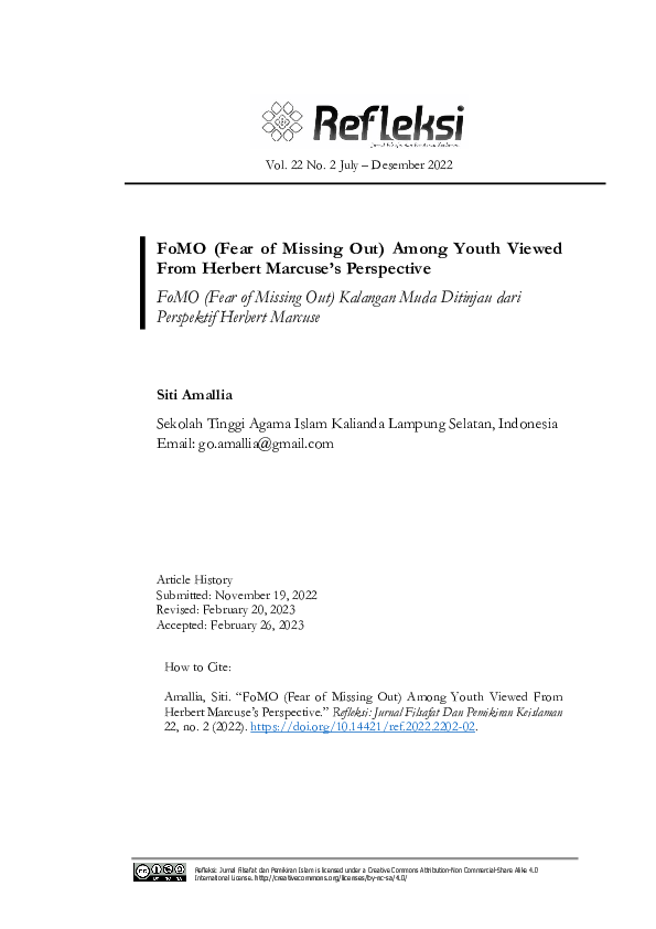 (PDF) FoMO (Fear of Missing Out) Among Youth Viewed From Herbert ...