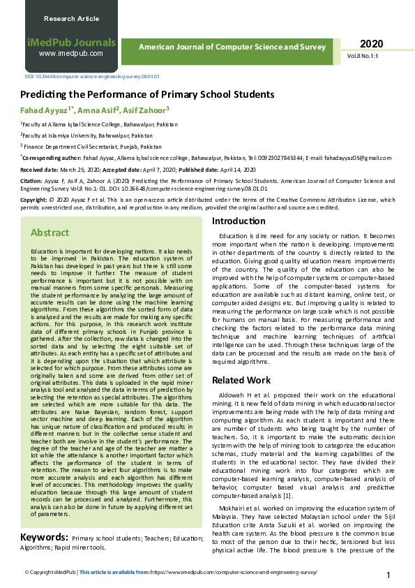 (PDF) Predicting the Performance of Primary School Students