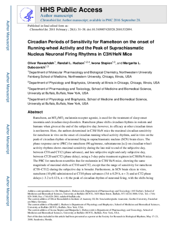 (PDF) Circadian Periods of Sensitivity for Ramelteon on the onset of ...