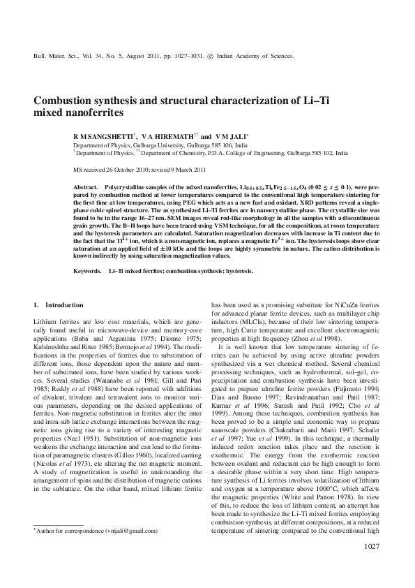 (PDF) Combustion synthesis and structural characterization of Li–Ti ...