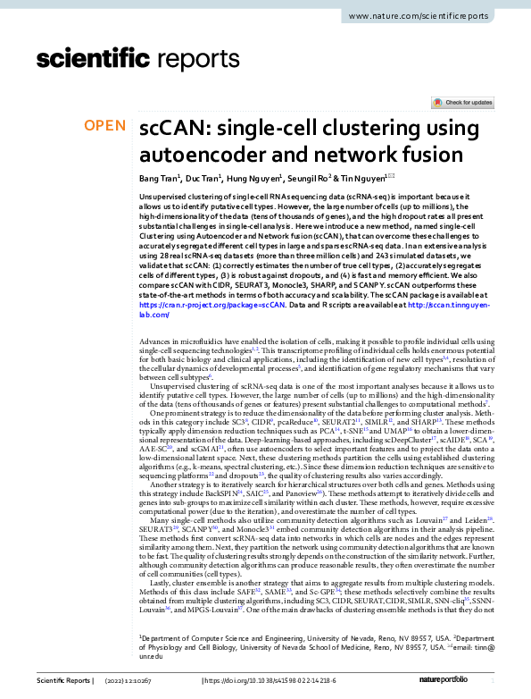 (PDF) scCAN: single-cell clustering using autoencoder and network fusion