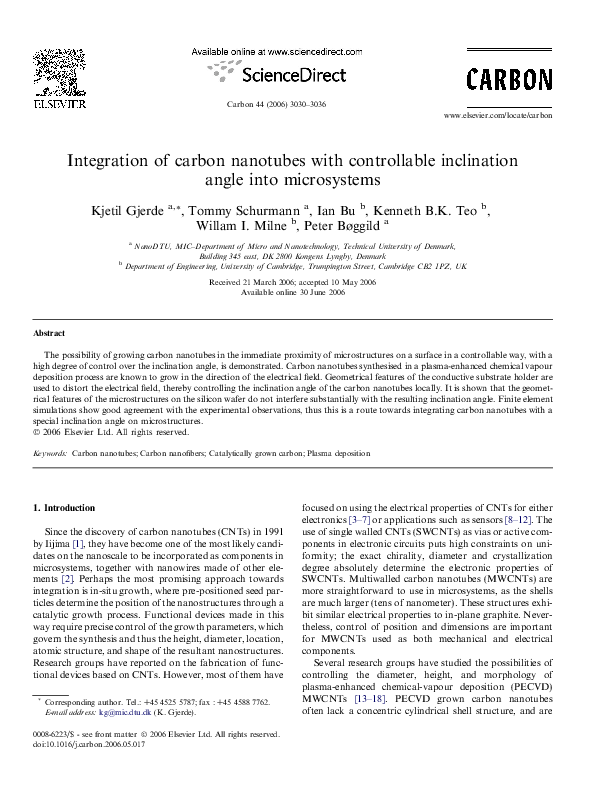 (PDF) Integration of carbon nanotubes with controllable inclination ...