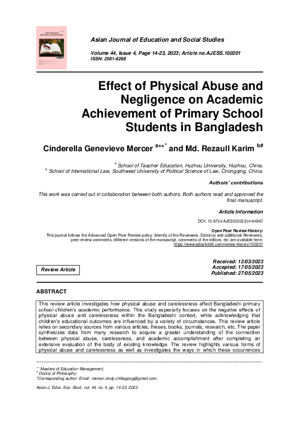 (PDF) Effect of Physical Abuse and Negligence on Academic Achievement ...