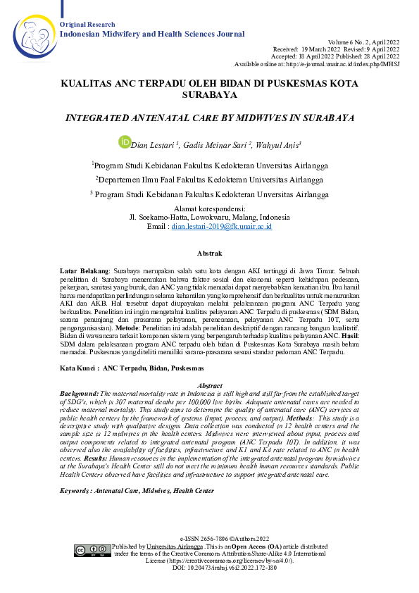 Integrated Antenatal Care by Midwives in Surabaya