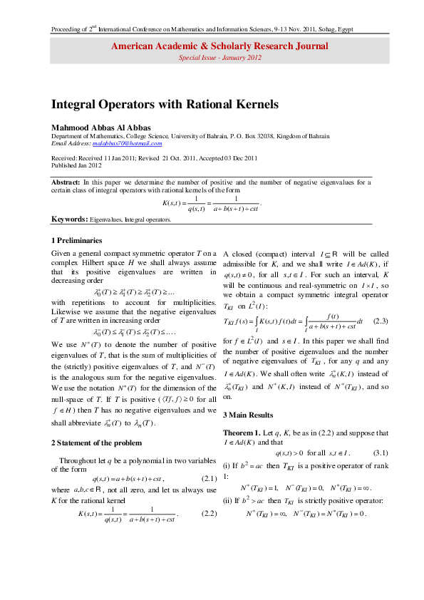 (PDF) Integral Operators with Rational Kernels | Mahmood Abbas ...