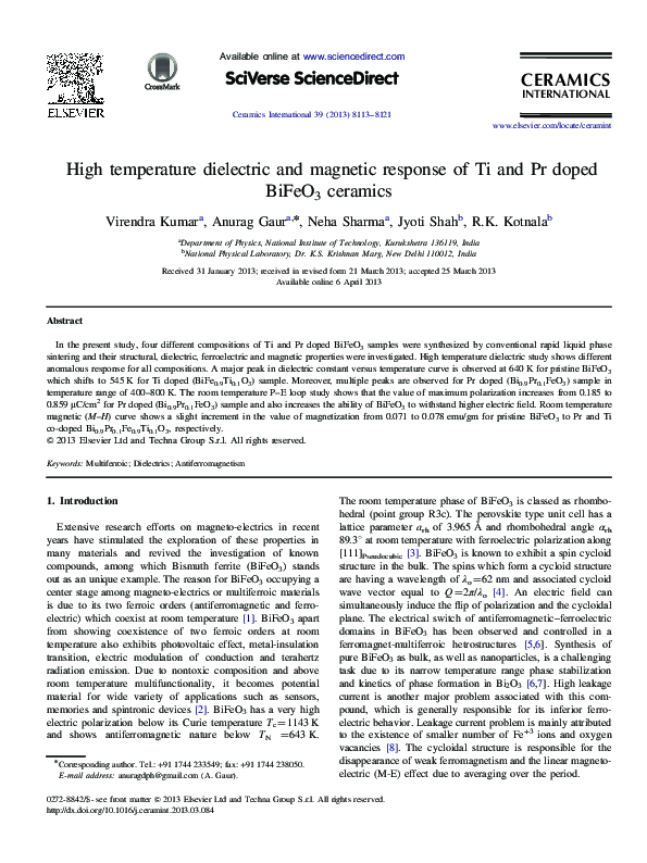 (PDF) High temperature dielectric and magnetic response of Ti and Pr ...