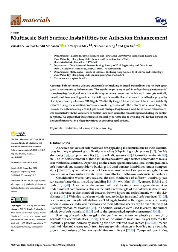 (PDF) Multiscale Soft Surface Instabilities for Adhesion Enhancement