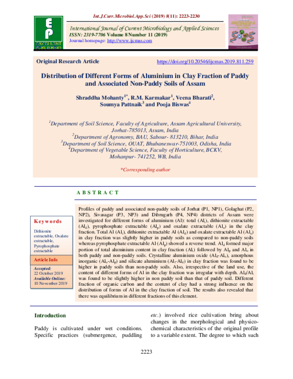 (PDF) Distribution of Different Forms of Aluminium in Clay Fraction of ...