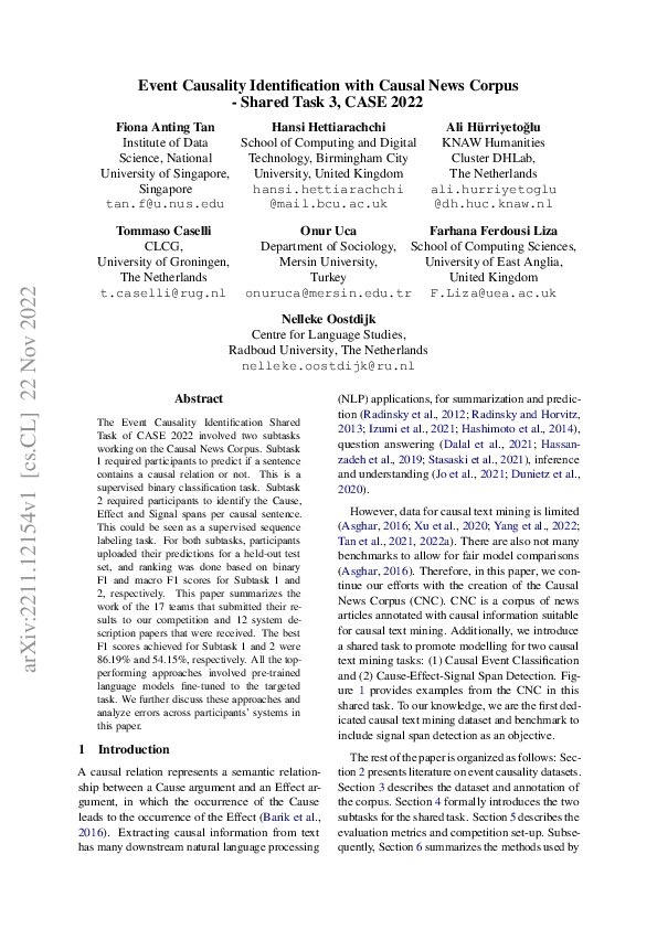 (PDF) Event Causality Identification with Causal News Corpus -- Shared ...