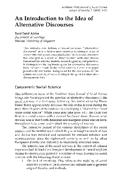 (PDF) An Introduction to the Idea of Alternative Discourses