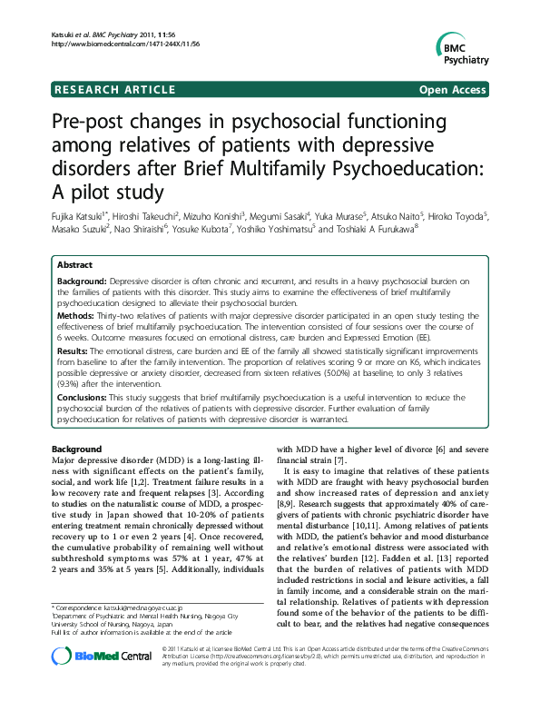 (PDF) Pre-post changes in psychosocial functioning among relatives of ...