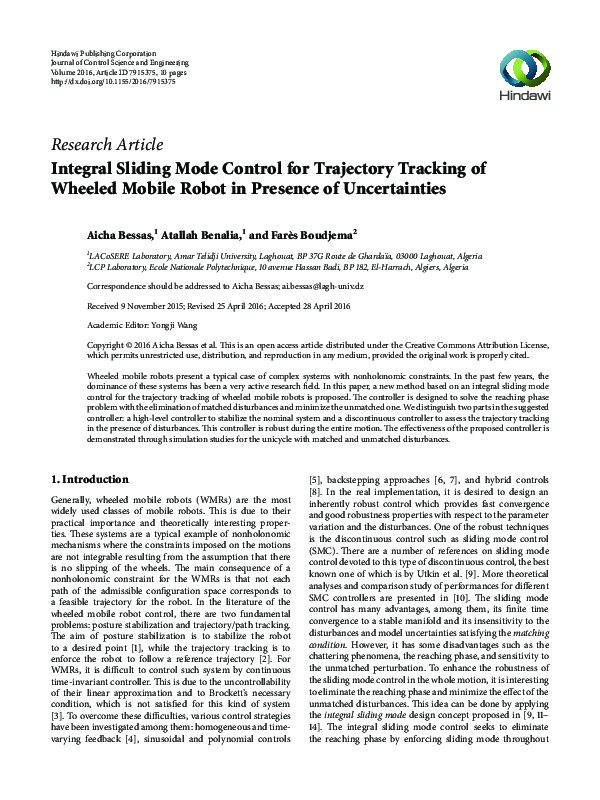 (PDF) Integral Sliding Mode Control for Trajectory Tracking of Wheeled ...