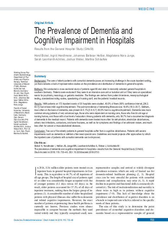 (PDF) The Prevalence of Dementia and Cognitive Impairment in Hospitals