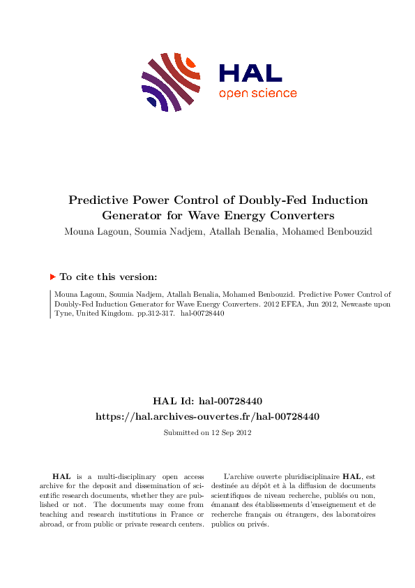 (PDF) Predictive power control of Doubly-fed induction generator for ...