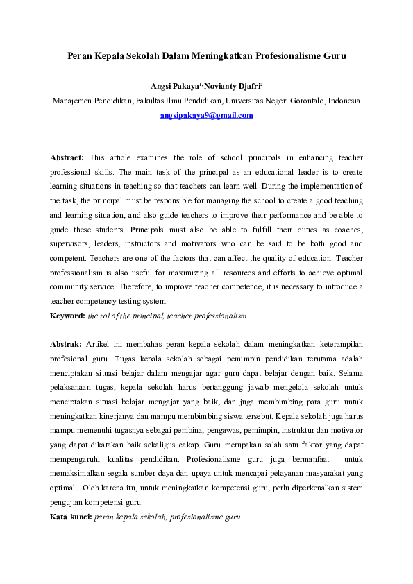 (DOC) Peran Kepala Sekolah Dalam Meningkatkan Profesionalisme Guru