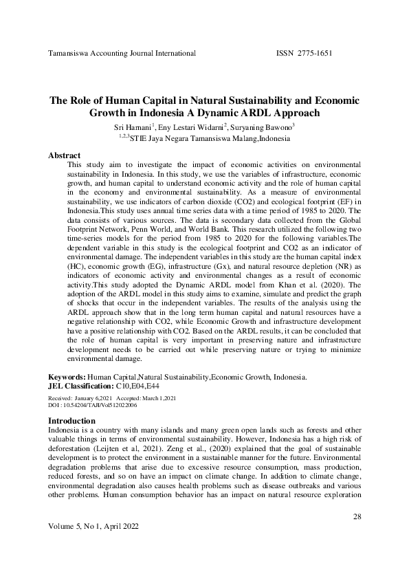 (PDF) The Role of Human Capital in Natural Sustainability and Economic ...