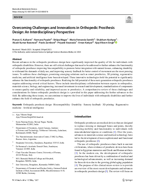 (PDF) Overcoming Challenges and Innovations in Orthopedic Prosthesis ...