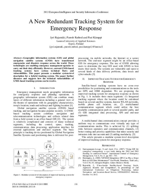 (PDF) A New Redundant Tracking System for Emergency Response