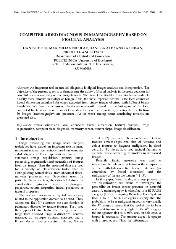 (PDF) Computer Aided Diagnosis In Mammography Based on Fractal Analysis ...
