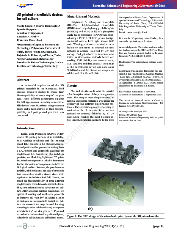 (PDF) 3D printed microfluidic devices for cell culture