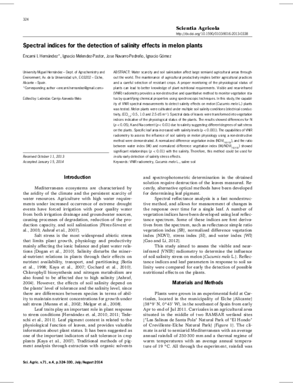 (PDF) Spectral indices for the detection of salinity effects in melon ...