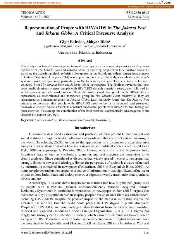 (PDF) Representation of People with HIV/AIDS in The Jakarta Post and ...