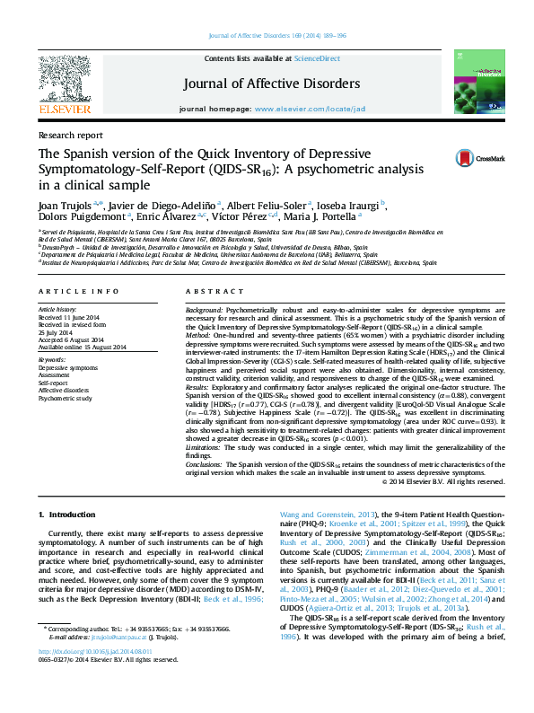 (PDF) The Spanish version of the Quick Inventory of Depressive ...