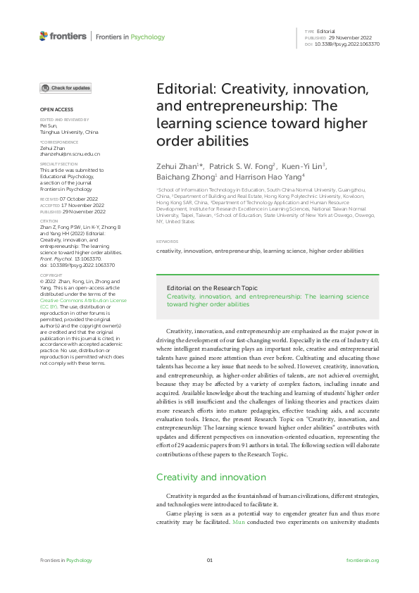 (PDF) Creativity, innovation and entrepreneurship: the learning science ...
