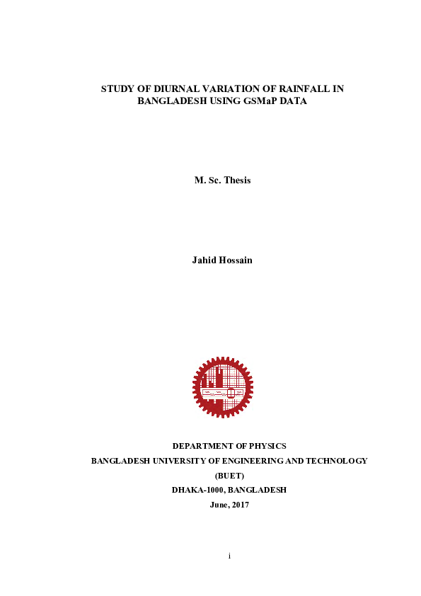 (PDF) Study of diurnal variation of rainfall in Bangladesh using GSMaP data