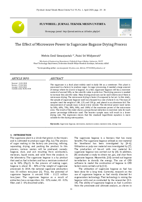 (PDF) The Effect of Power on Drying Rate of Sugarcane Bagasse Drying by ...