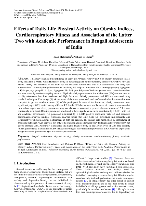 (PDF) Effects of Daily Life Physical Activity on Obesity Indices ...