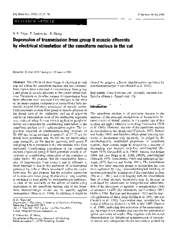 Depression of transmission from group II muscle afferents by electrical stimulation of the cuneiform nucleus in the cat