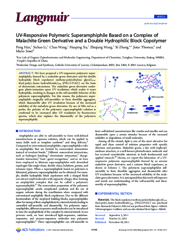 (PDF) UV-Responsive Polymeric Superamphiphile Based on a Complex of ...