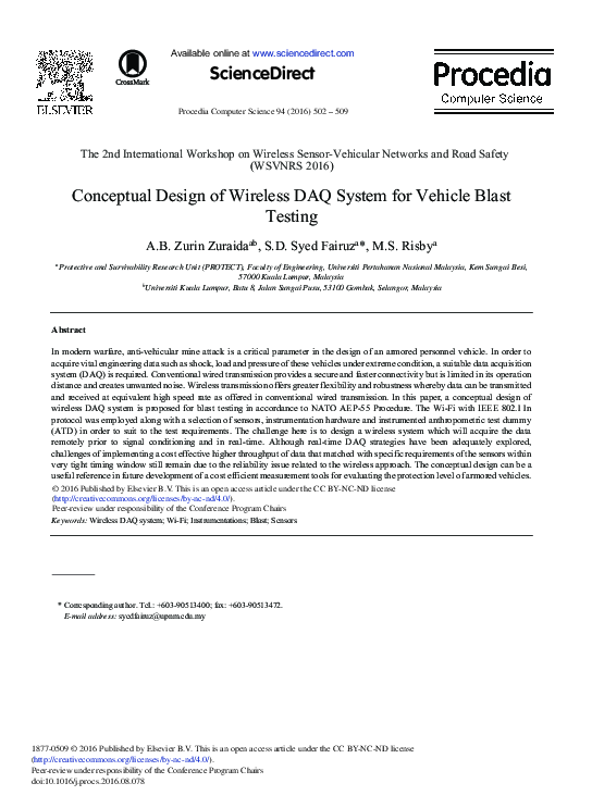 (PDF) Conceptual Design of Wireless DAQ System for Vehicle Blast Testing