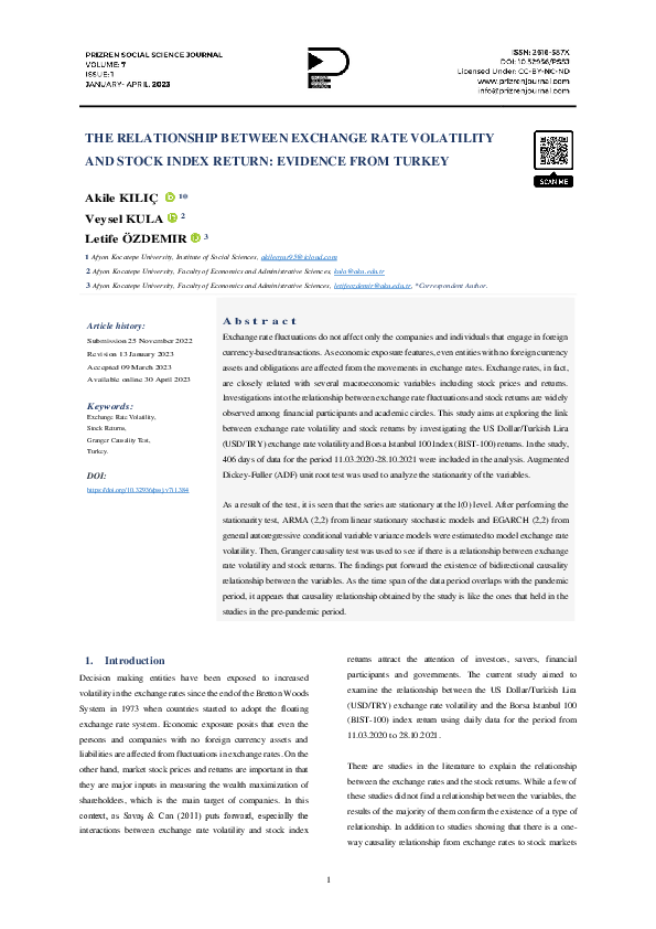 (PDF) The Relationship Between Exchange Rate Volatility and Stock Index ...