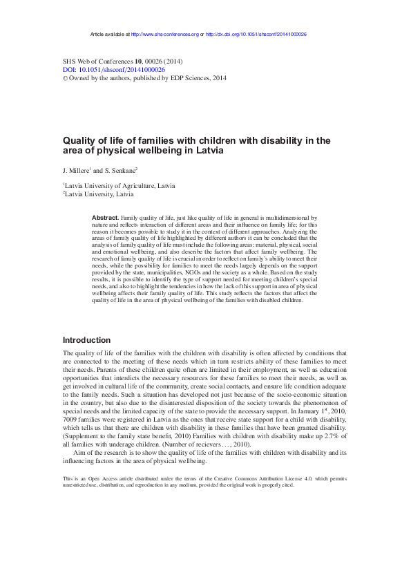 (PDF) Quality of life of families with children with disability in the ...