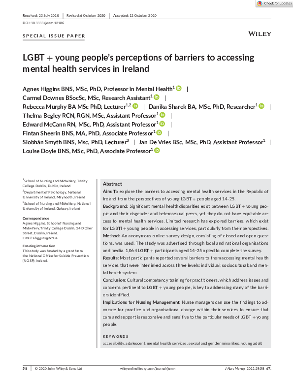 (PDF) LGBT + young people’s perceptions of barriers to accessing mental ...