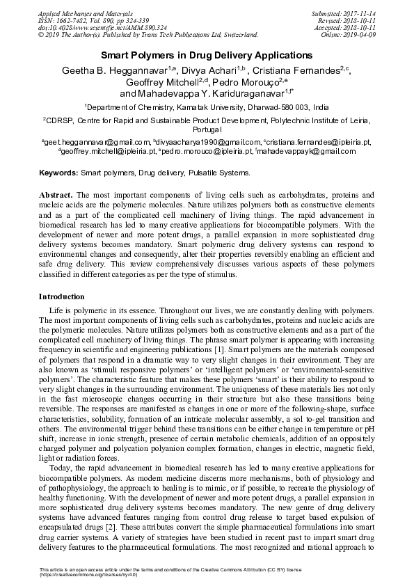 (PDF) Smart Polymers in Drug Delivery Applications