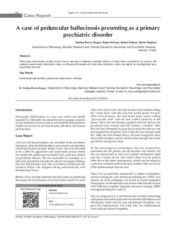 A case of peduncular hallucinosis presenting as a primary psychiatric