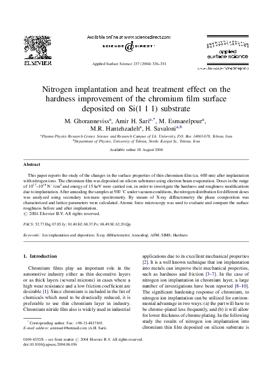 (PDF) Nitrogen implantation and heat treatment effect on the hardness ...