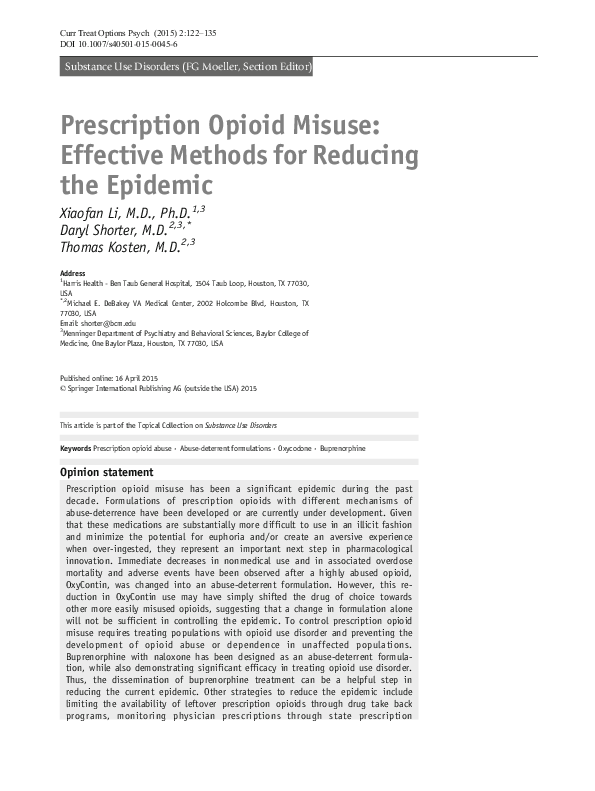 (PDF) Prescription Opioid Misuse: Effective Methods for Reducing the ...