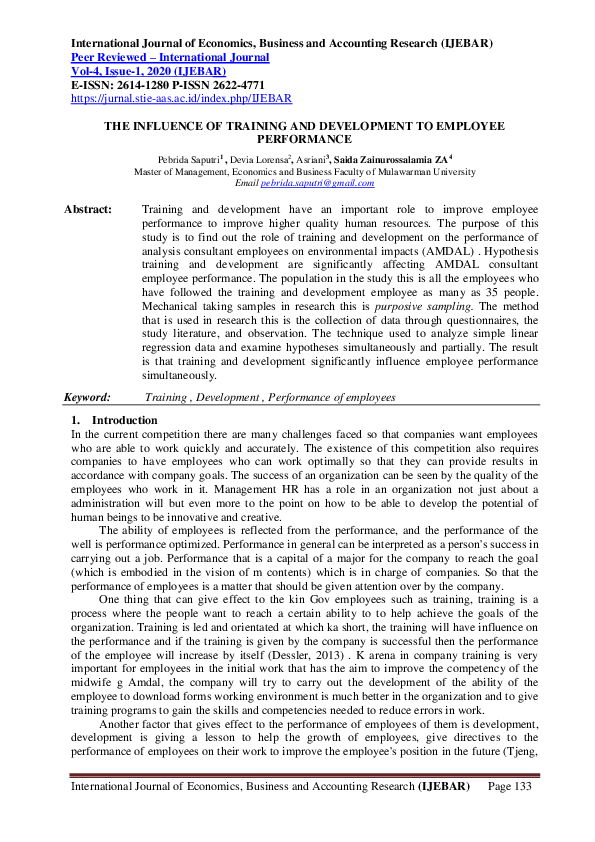 (PDF) The Influence of Training and Development to Employee Performance