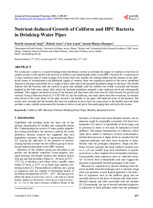 (PDF) Nutrient-Induced Growth of Coliform and HPC Bacteria in Drinking ...