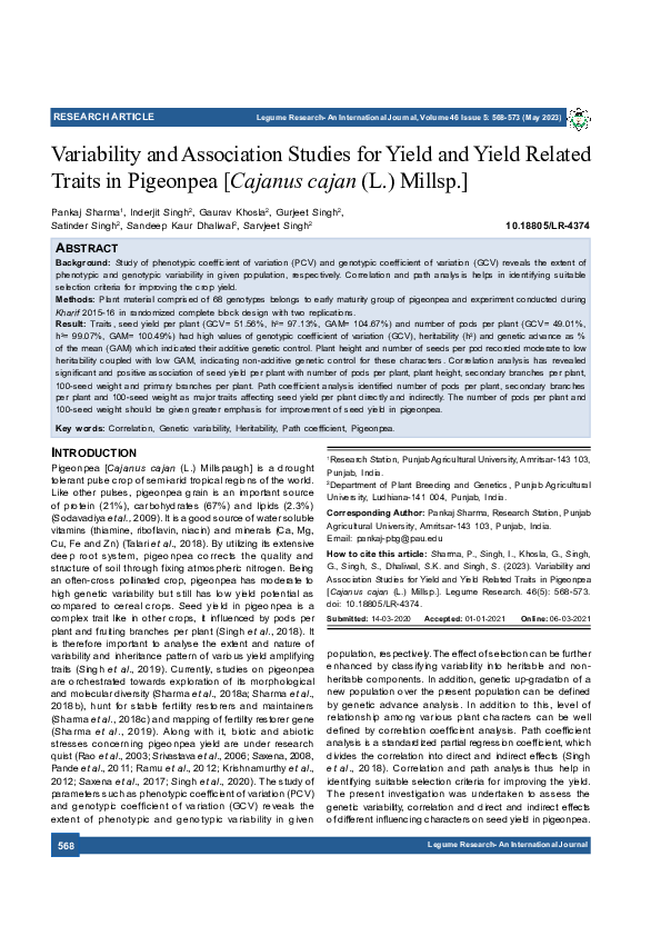 (PDF) Variability and Association Studies for Yield and Yield Related ...