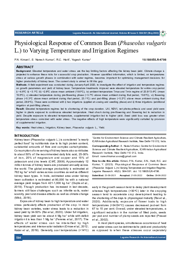 (PDF) Physiological Response of Common Bean (Phaseolus vulgaris L.) to ...