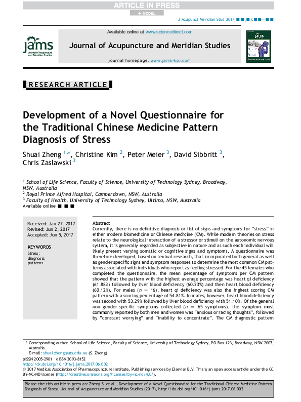 (PDF) Development of a Novel Questionnaire for the Traditional Chinese ...