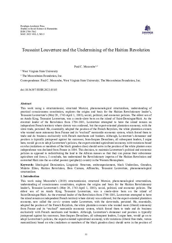 (PDF) Toussaint Louverture and the Undermining of the Haitian Revolution