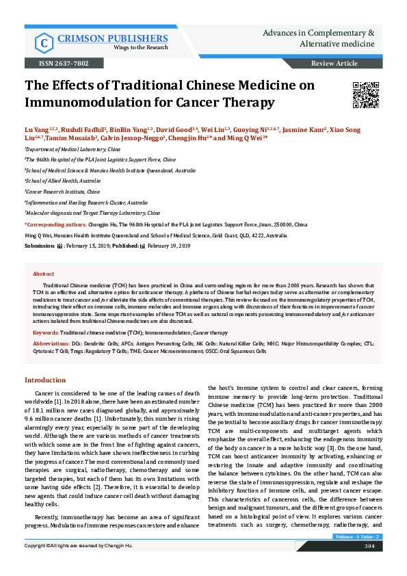 (PDF) The Effects of Traditional Chinese Medicine onImmunomodulation ...