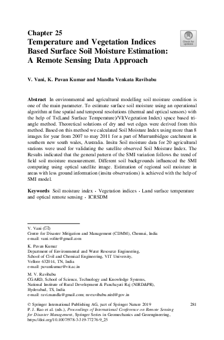 (PDF) Temperature and Vegetation Indices Based Surface Soil Moisture ...